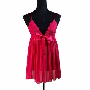 Victoria's Secret Y2K Red Babydoll Lace Sheer Lingerie Dress Size M